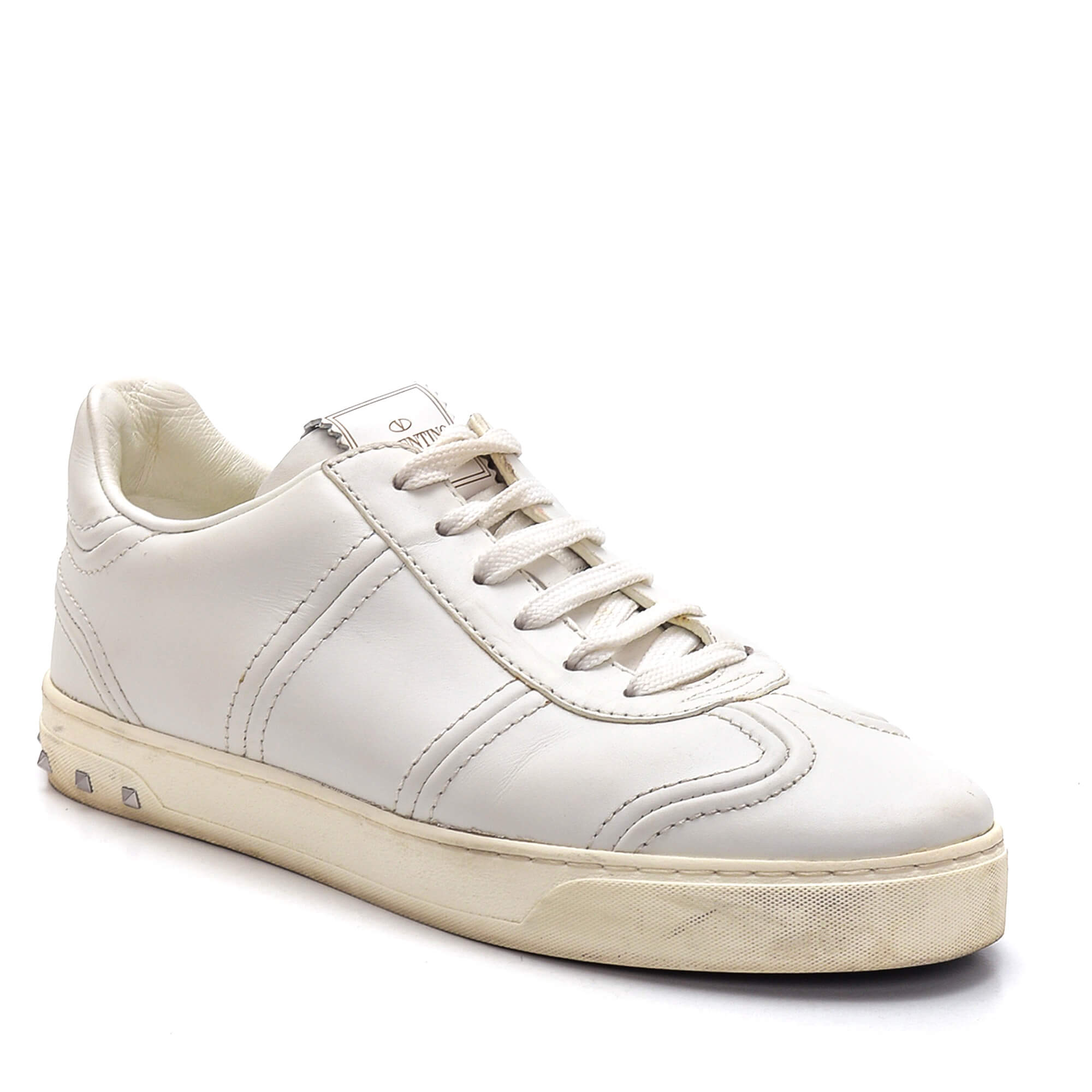 Valentino - White Leather Studded Sneakers 